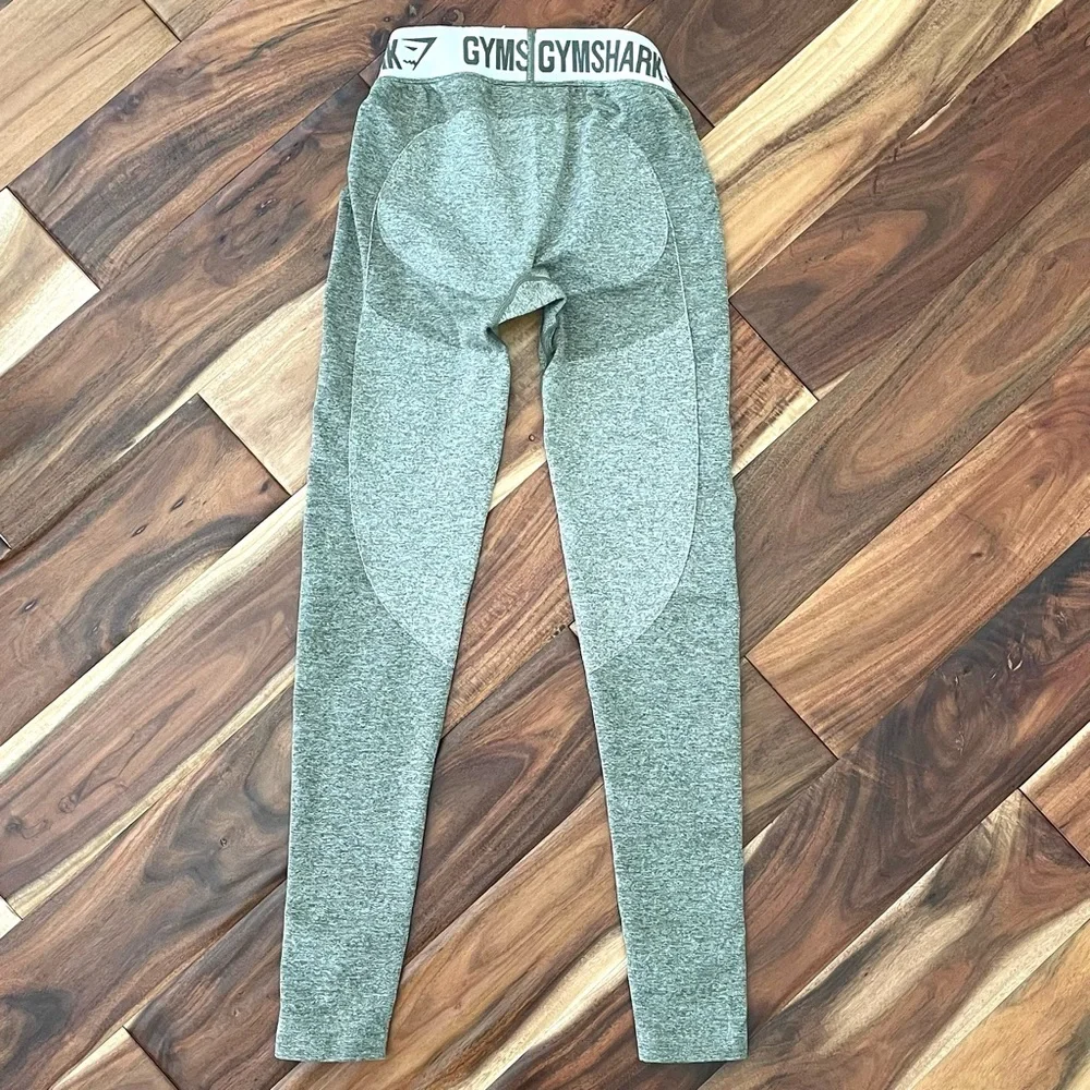 GYMSHARK Size Small Flex Low Rise Logo Waist Leggings Marled Olive Green - Picture 2 of 9